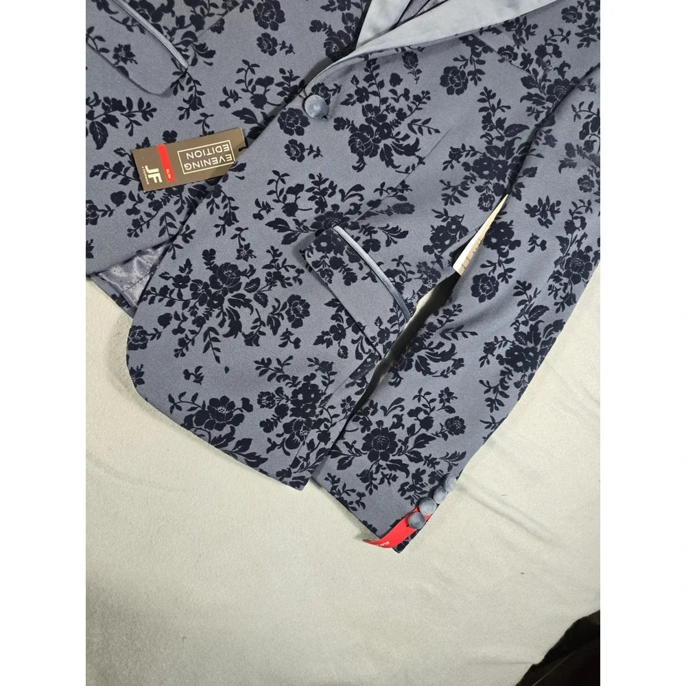 NWT J Ferrar Stretch Slim Fit Blue Floral Suit Tuxedo Evening Formal 38 REG $168